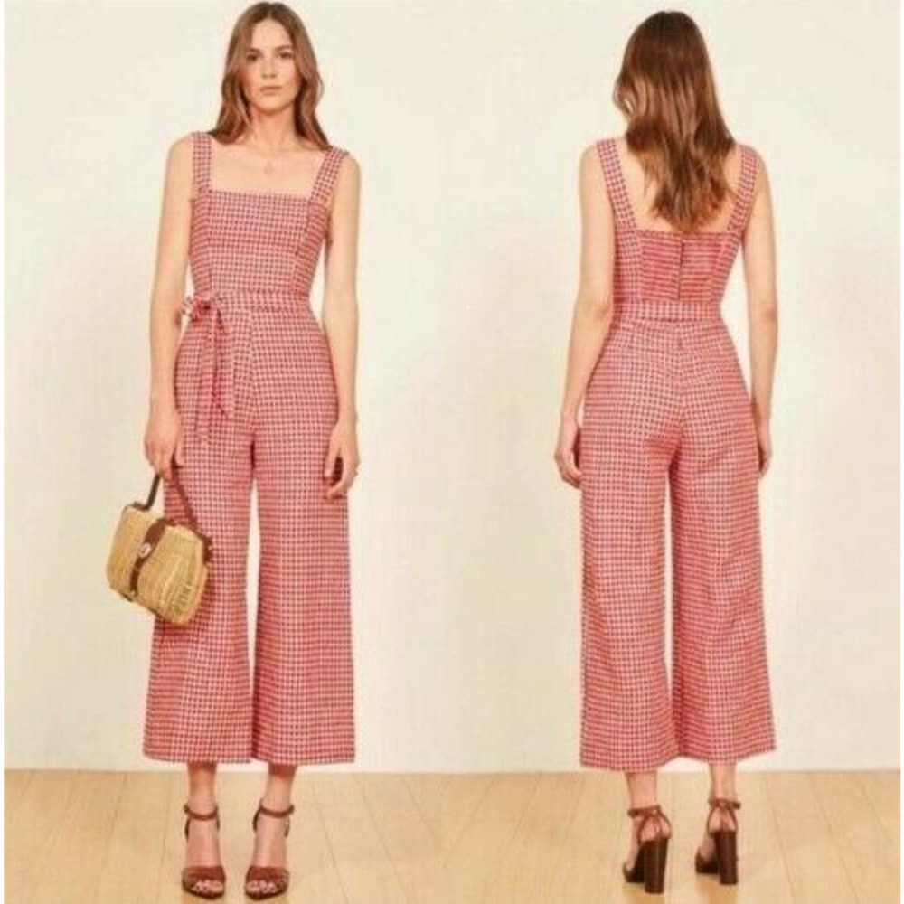 Reformation Birch Gingham Linen Jumpsuit Size 0